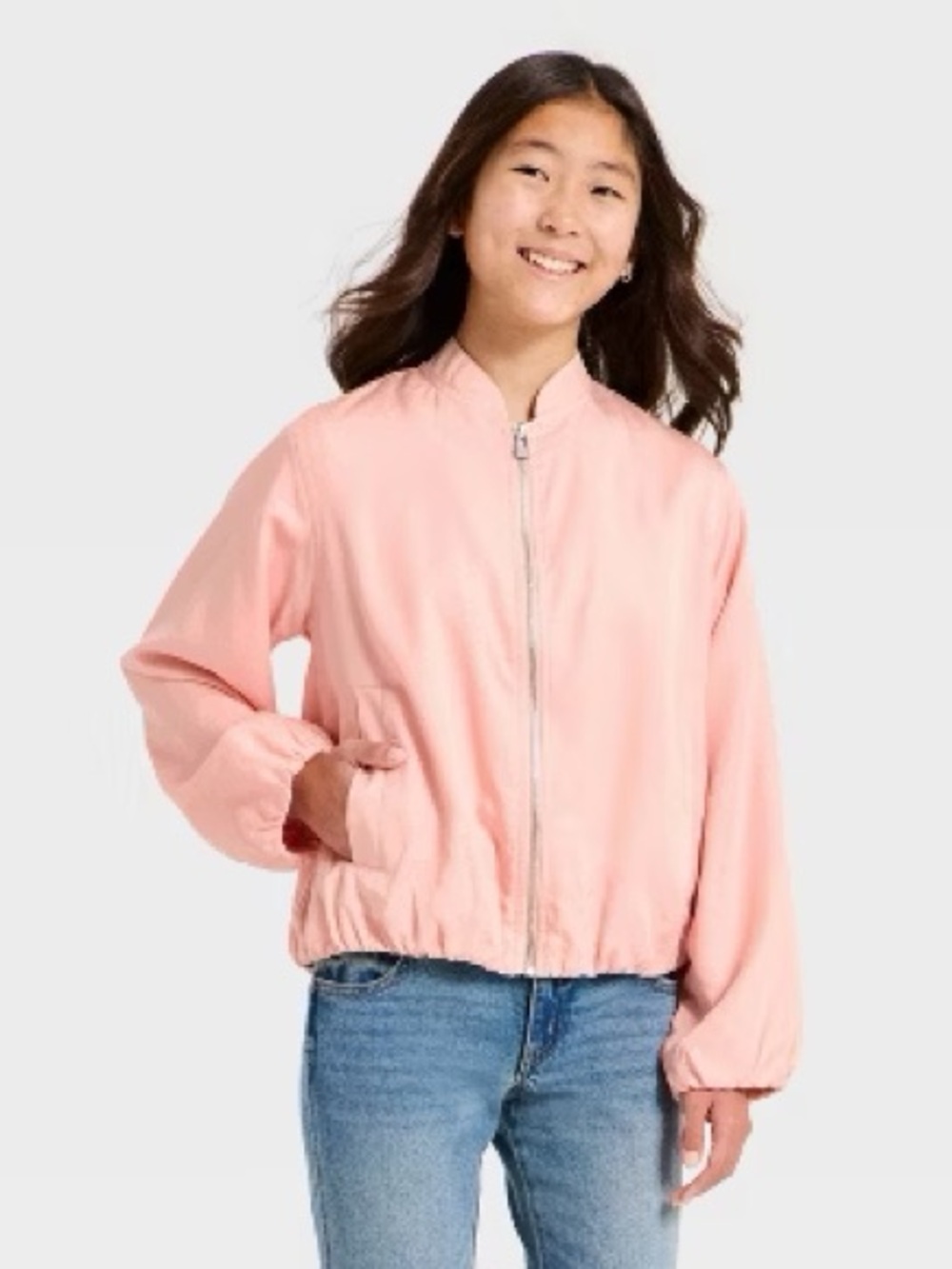 Kids art class Pink Bomber Jacket with Zip Front